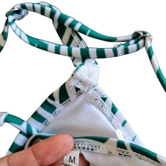 Bikini set 2pc Sz M green white leaf print padded - Picture 5 of 5